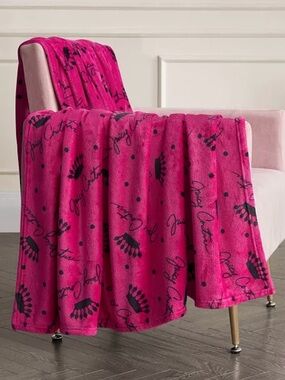 Juicy Couture Hot Pink Signature Plush Throw with Black Motif